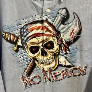 Featherlite Ironic Biker Blue Oxford - NO MERCY Skull Graphic - Streetwear 2XL